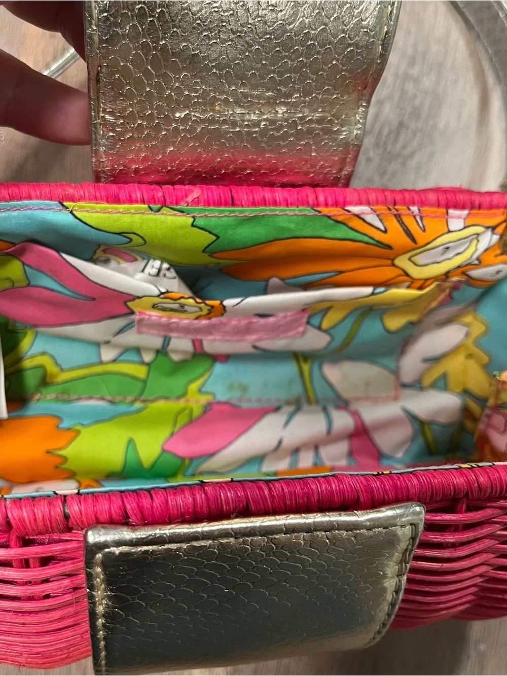 Lilly Pulitzer Pink Wicker Clutch with Gold Accents - Picture 3 of 8